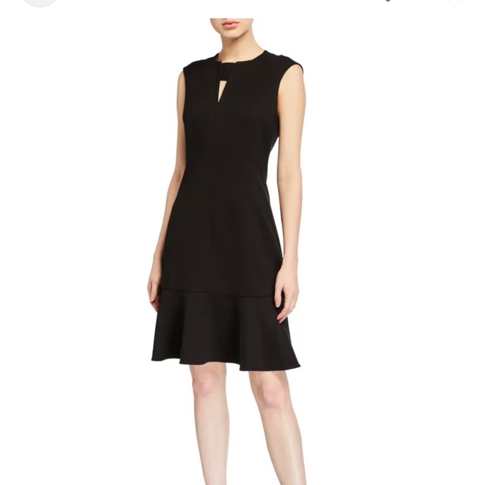 Elie Tahari Lyla Sleeveless Flounce-Hem Ponte Dress